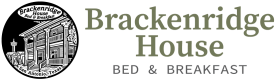 Logo for Brackenridge House Bed & Breakfast, featuring an illustration of a historic house inside a circle next to the business name.